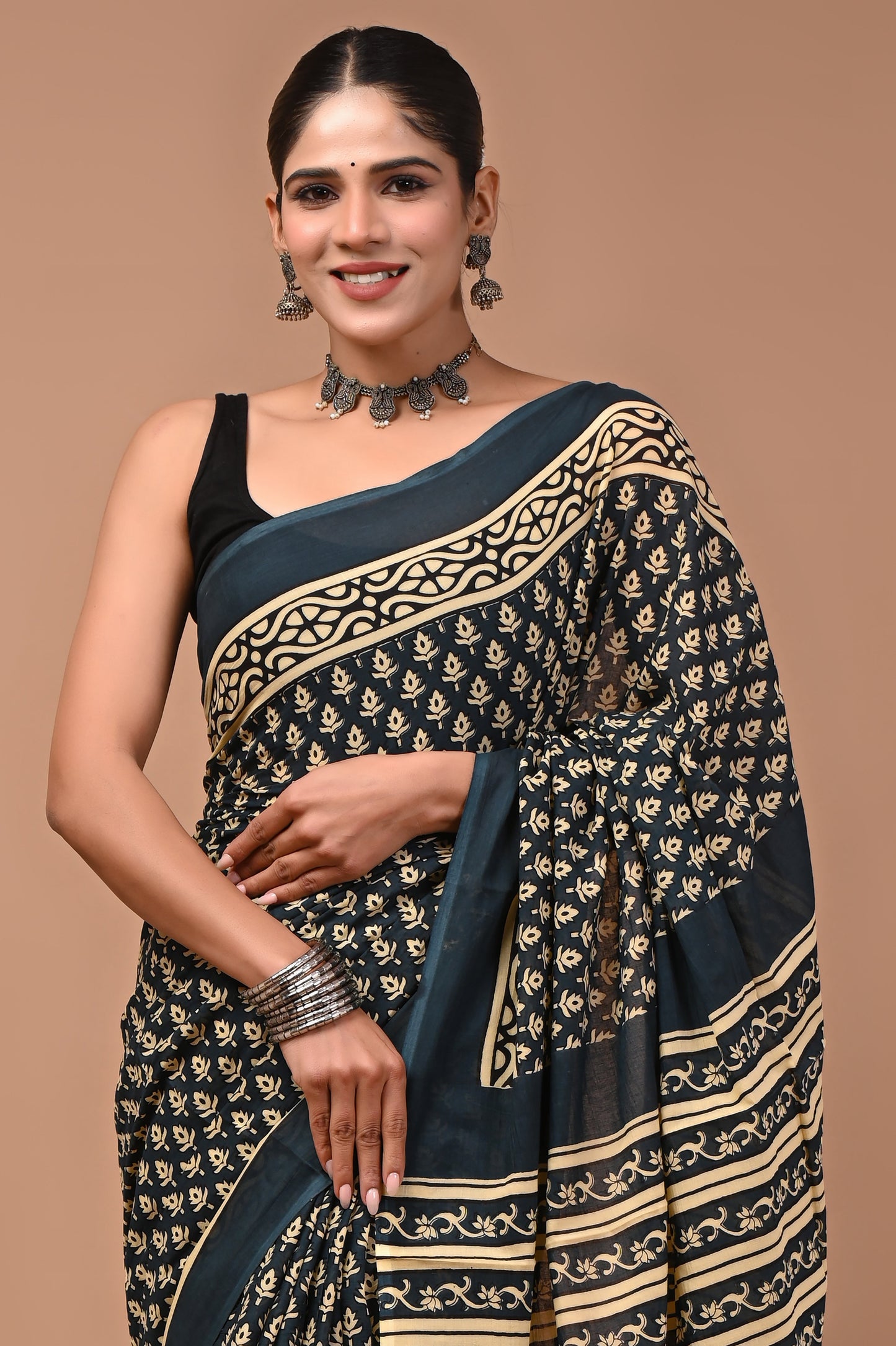 Printed Pure Cotton Mulmul Saree With Blouse