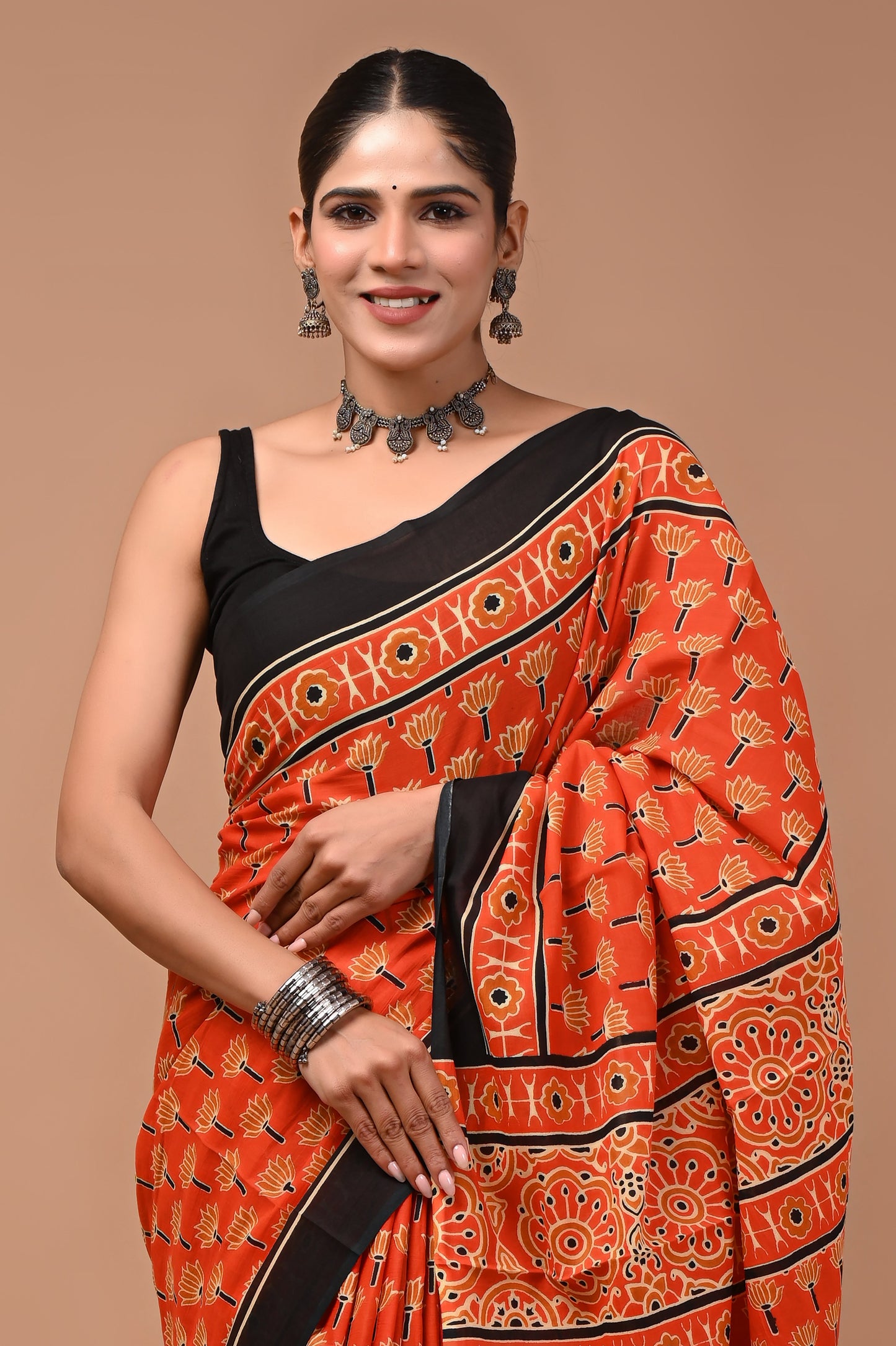 Printed Pure Cotton Mulmul Saree With Blouse