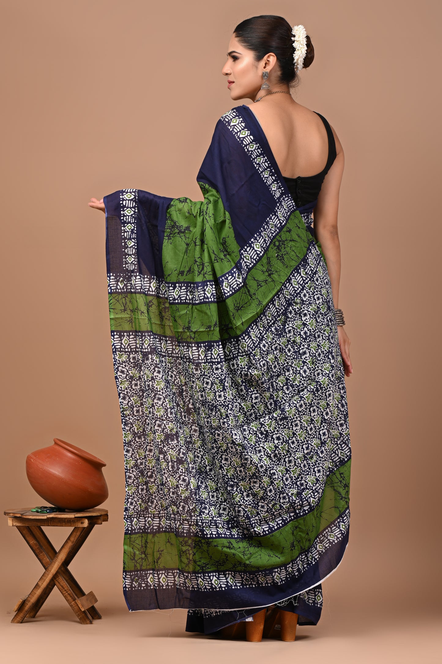 Jaipuri Printed Pure Cotton Mulmul Saree With Blouse