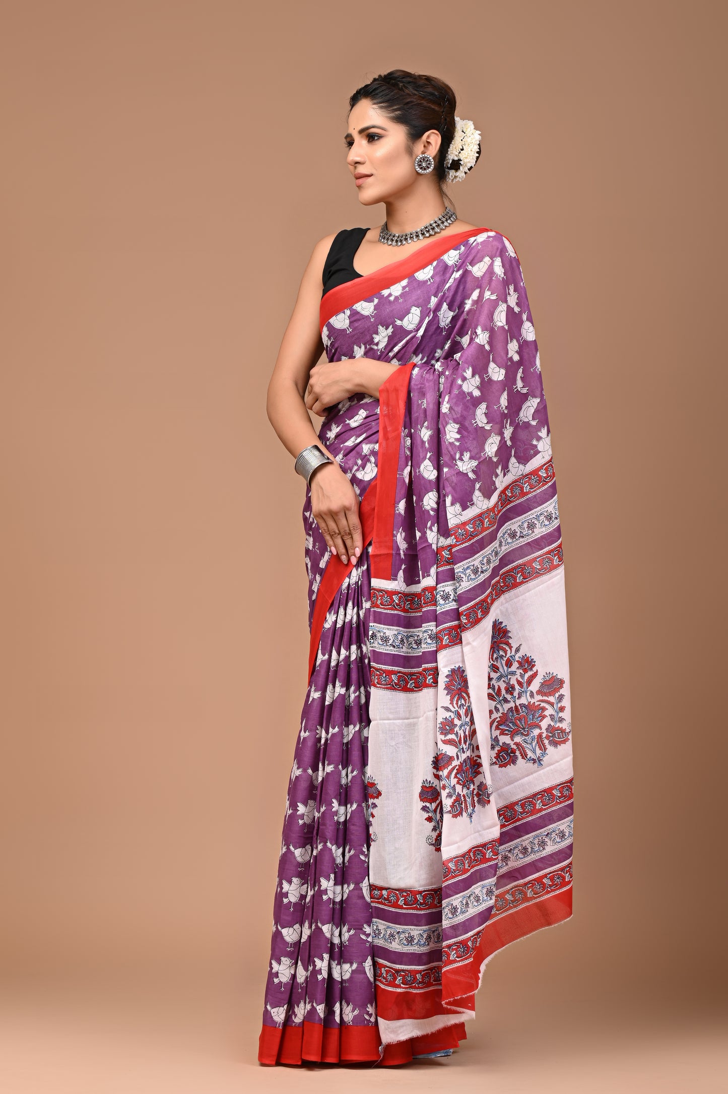Exclusive Printed Pure Cotton Mulmul Saree With Blouse