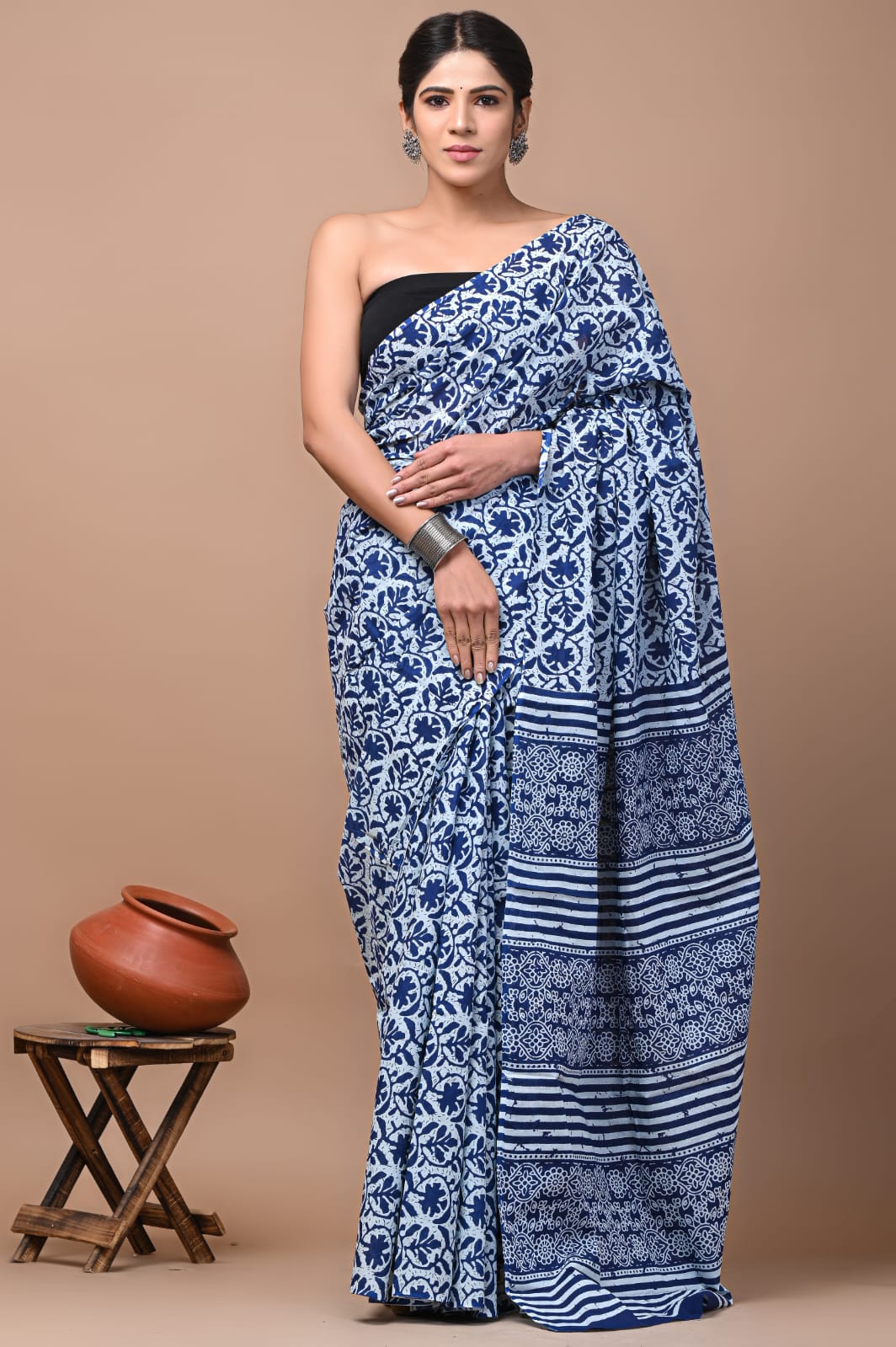 Printed Pure Cotton Mulmul Saree With Blouse