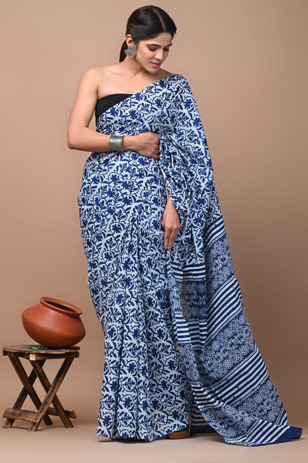 Printed Pure Cotton Mulmul Saree With Blouse