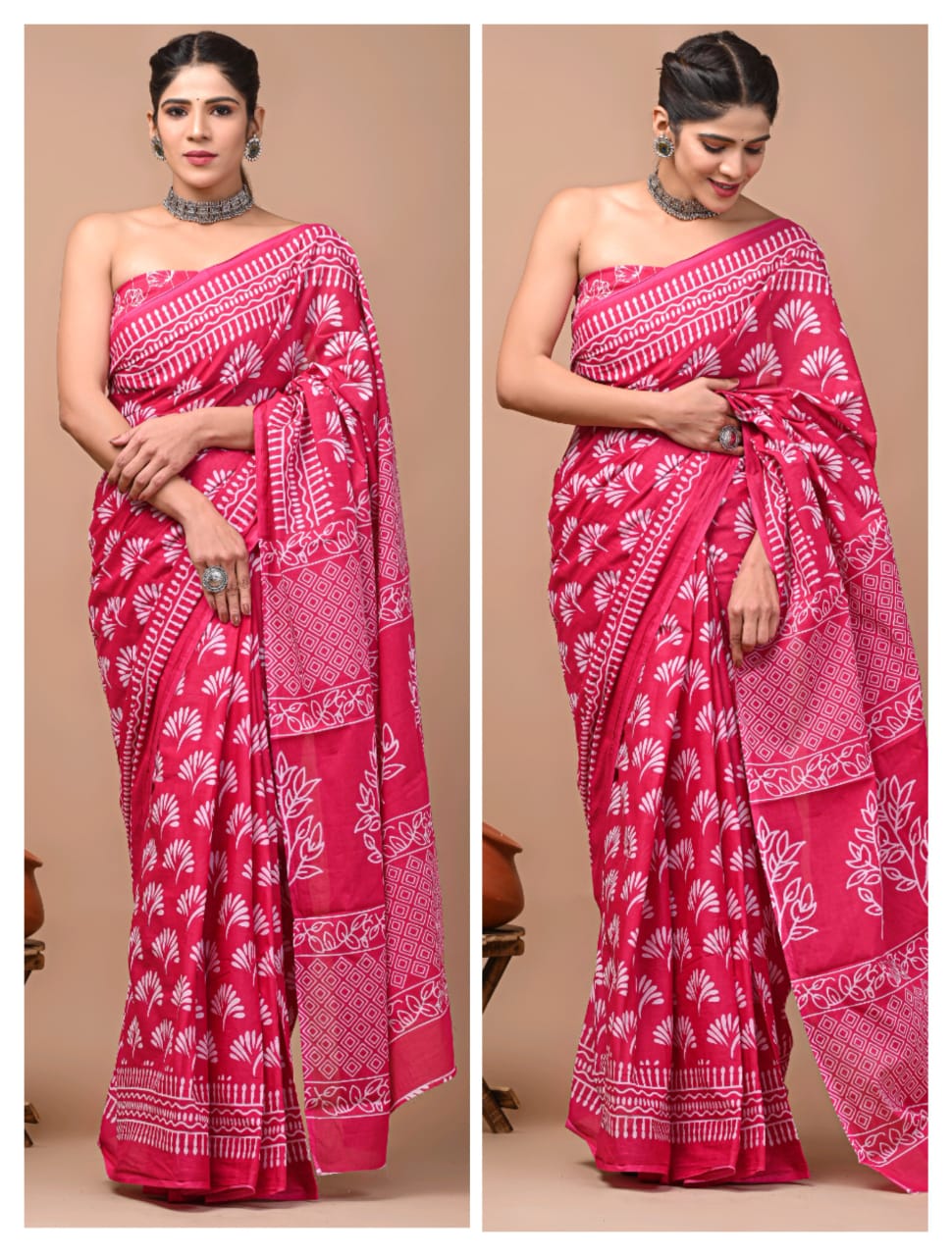 Printed Pure Cotton Mulmul Saree With Blouse