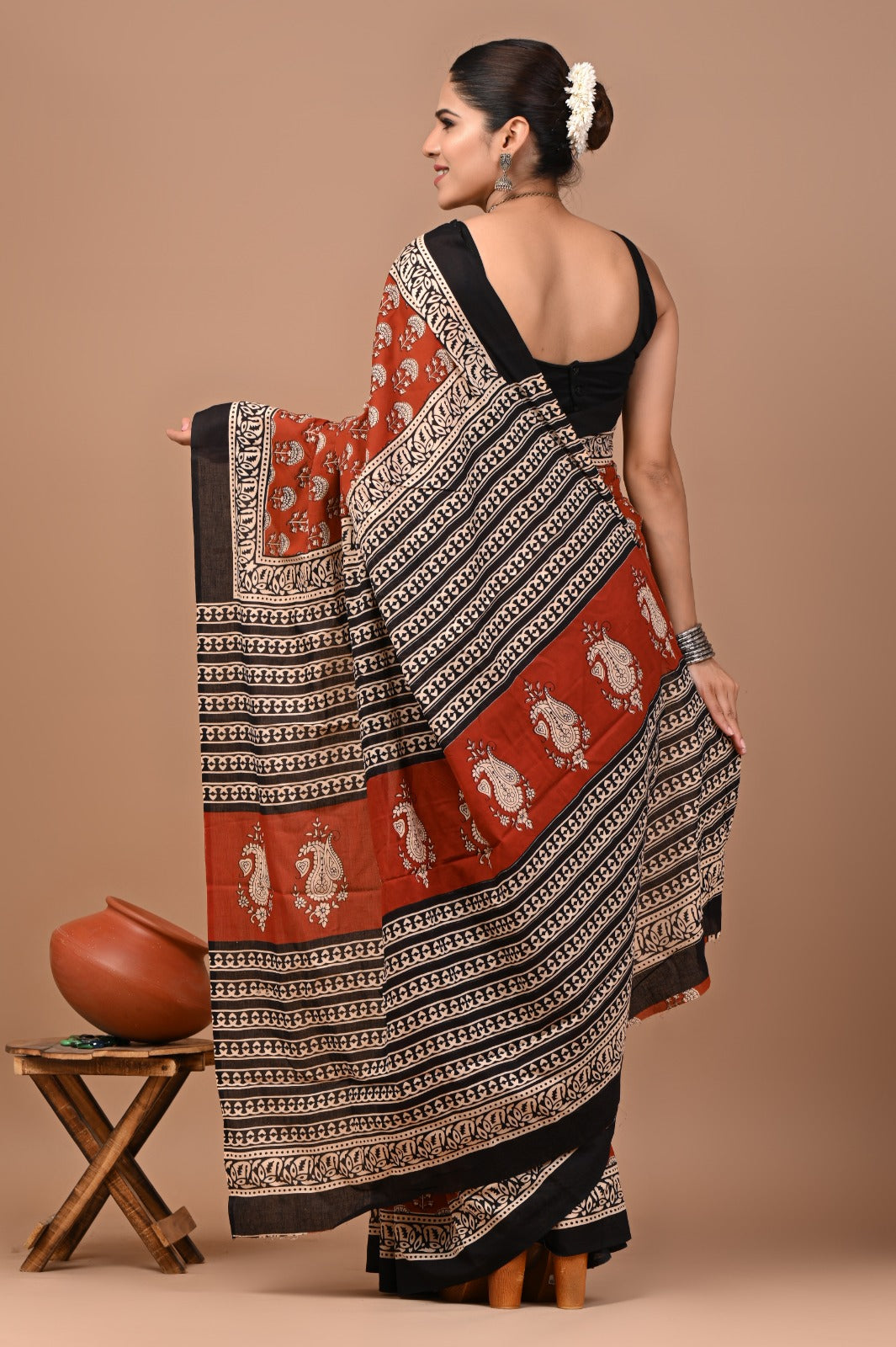 Jaipuri Printed Pure Cotton Mulmul Saree With Blouse