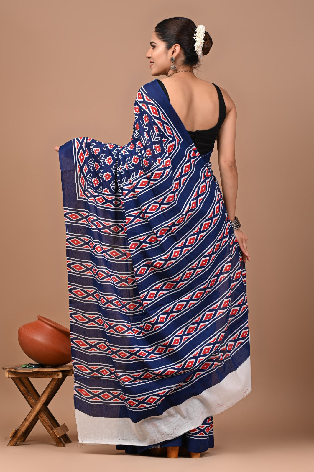 Jaipuri Printed Pure Cotton Mulmul Saree With Blouse