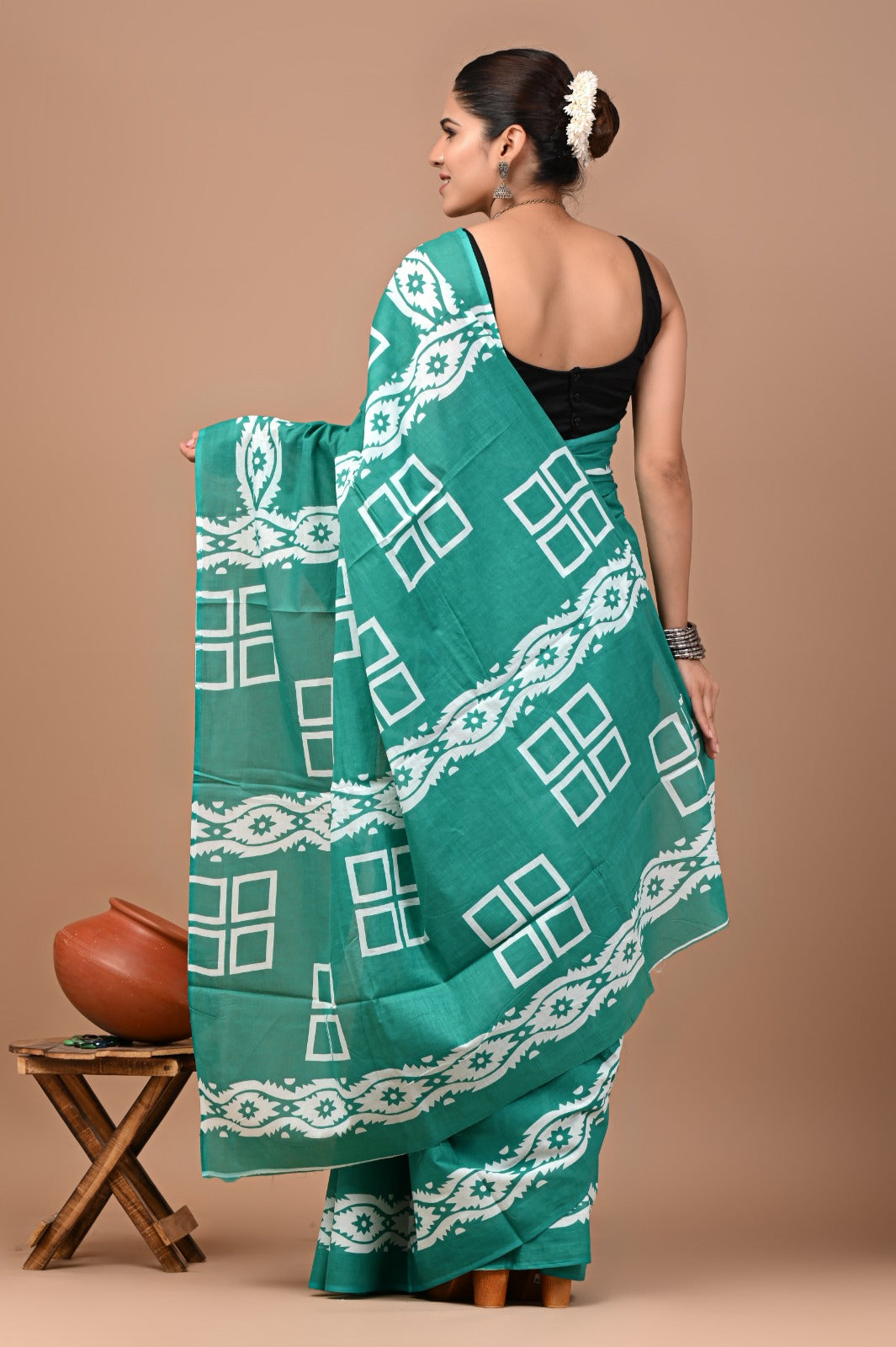 Jaipuri Printed Pure Cotton Mulmul Saree With Blouse