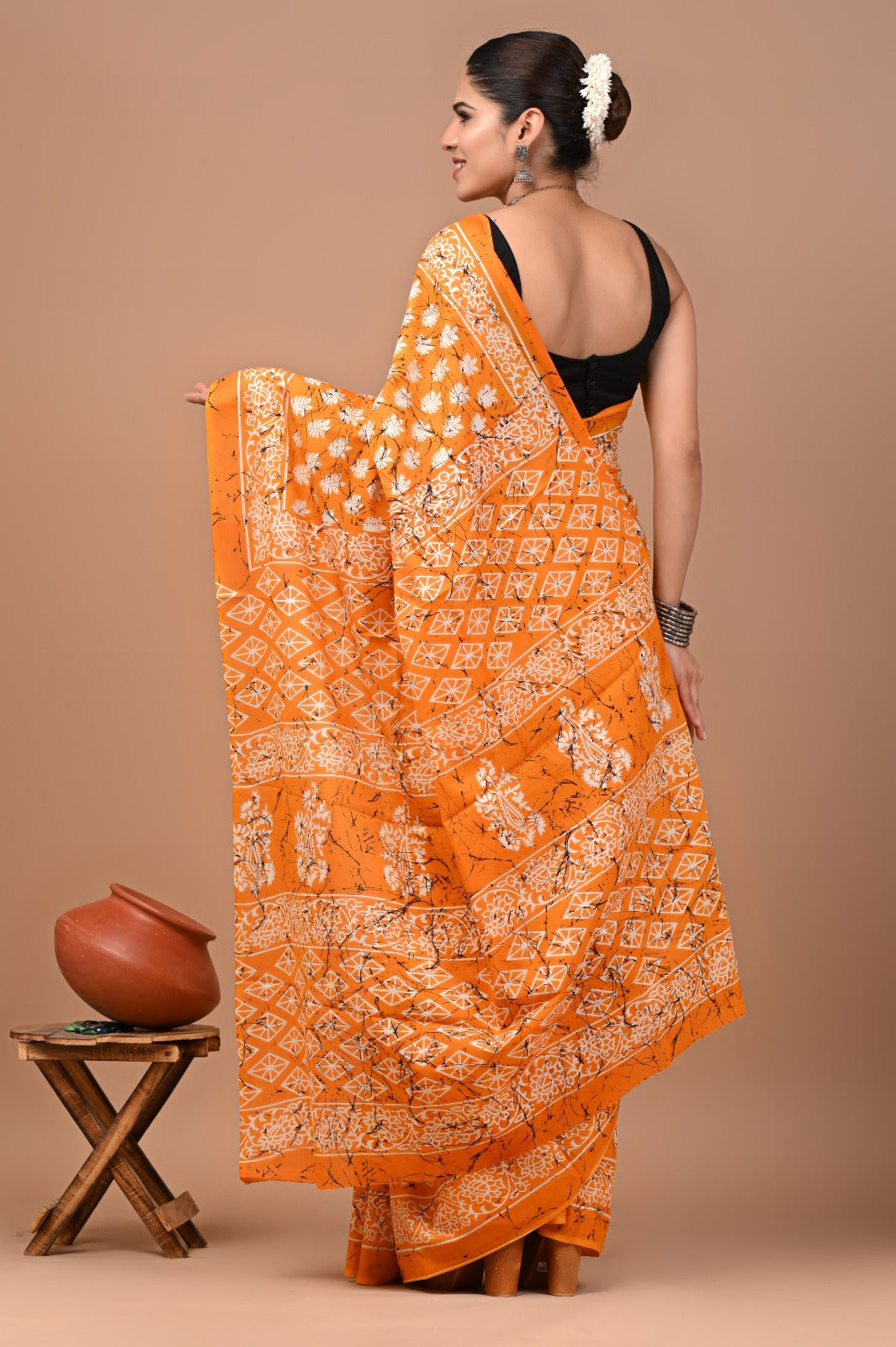 Jaipuri Printed Pure Cotton Mulmul Saree With Blouse