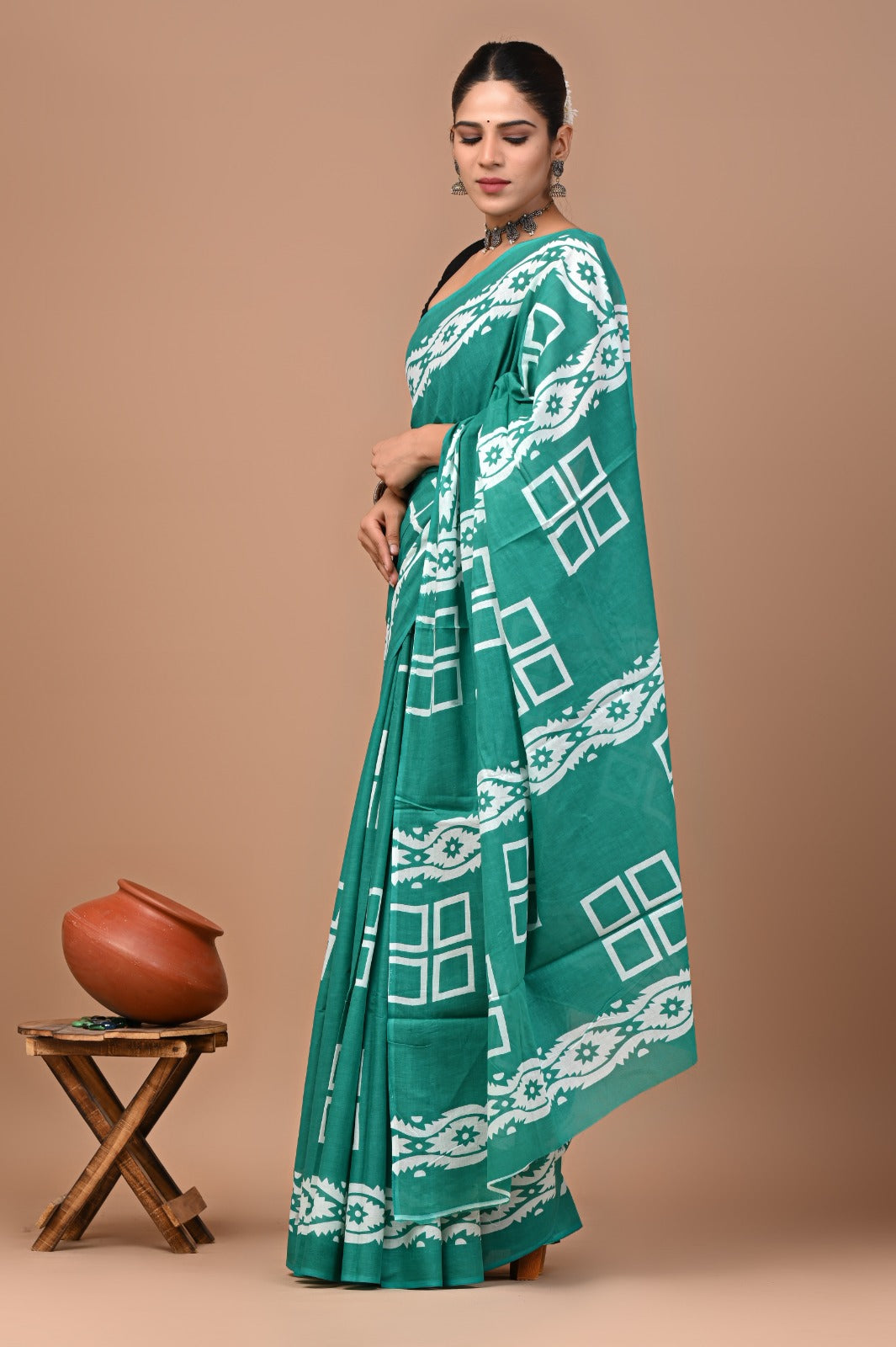 Jaipuri Printed Pure Cotton Mulmul Saree With Blouse