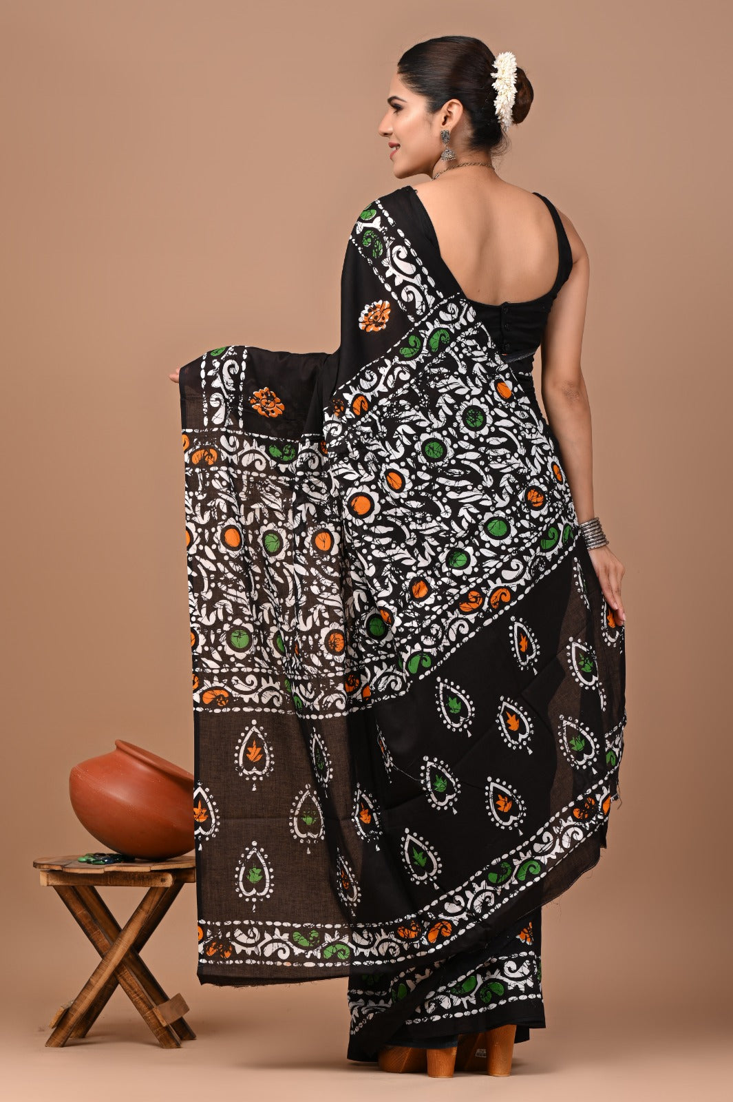 Jaipuri Printed Pure Cotton Mulmul Saree With Blouse