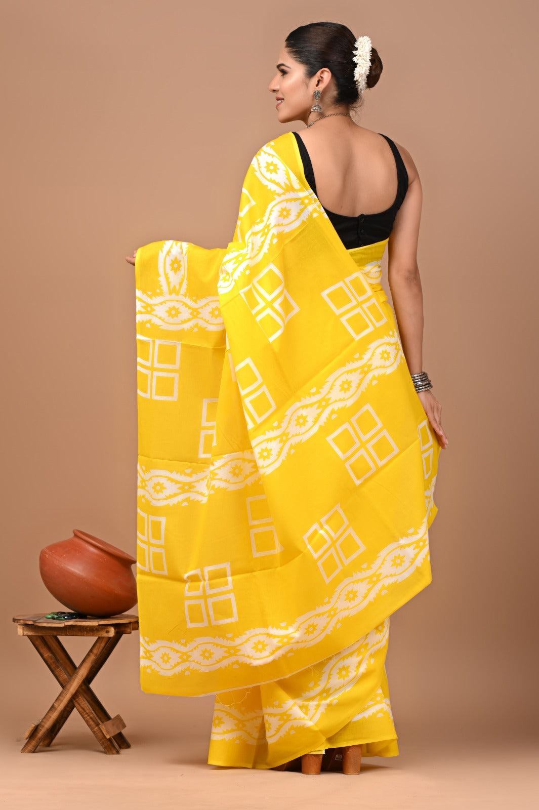 Jaipuri Printed Pure Cotton Mulmul Saree With Blouse