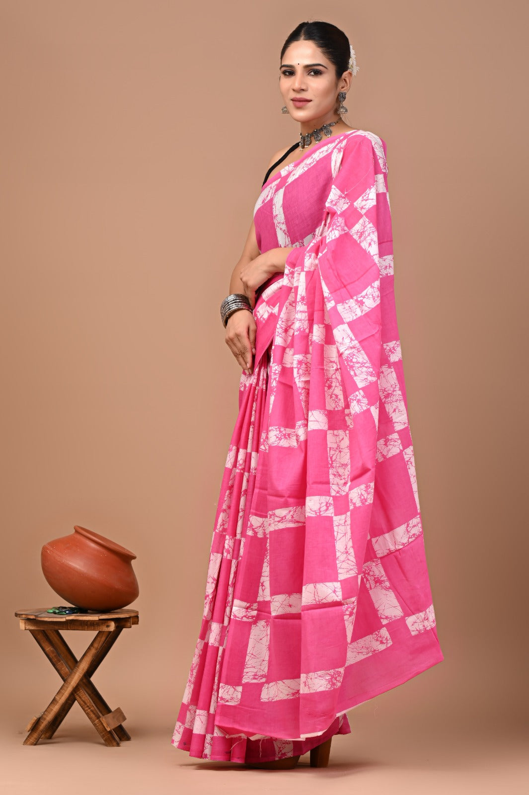 Jaipuri Printed Pure Cotton Mulmul Saree With Blouse