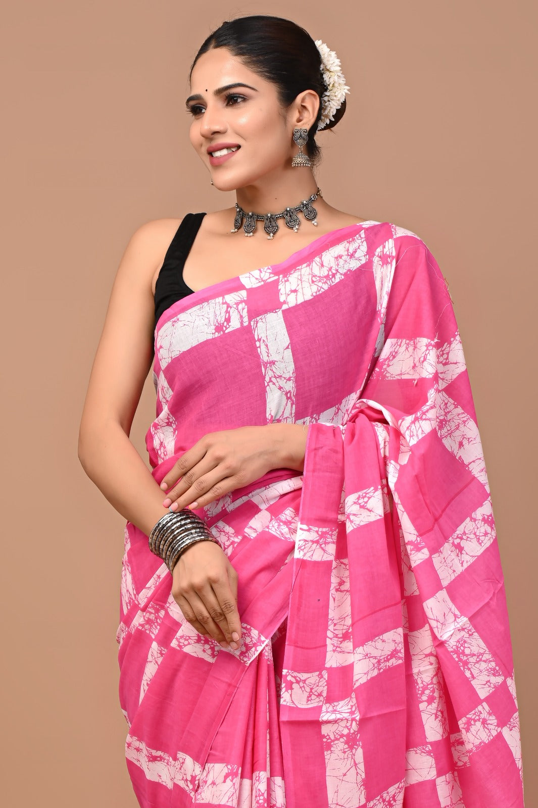 Jaipuri Printed Pure Cotton Mulmul Saree With Blouse