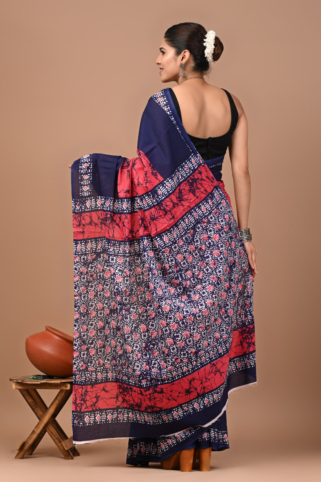 Jaipuri Printed Pure Cotton Mulmul Saree With Blouse