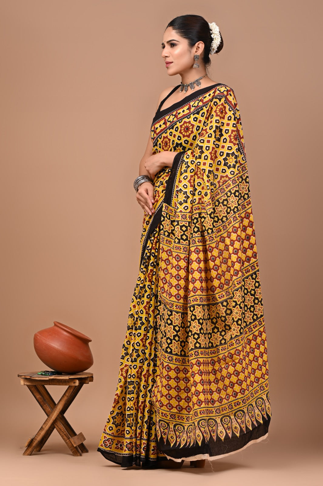 Jaipuri Printed Pure Cotton Mulmul Saree With Blouse