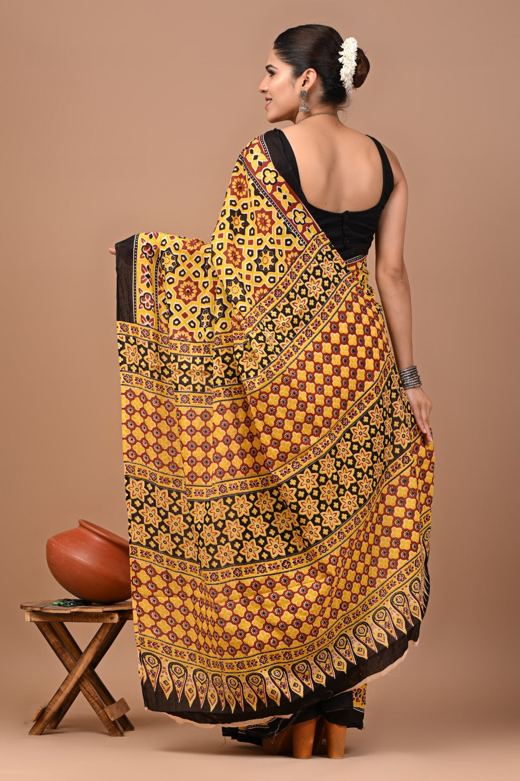 Jaipuri Printed Pure Cotton Mulmul Saree With Blouse