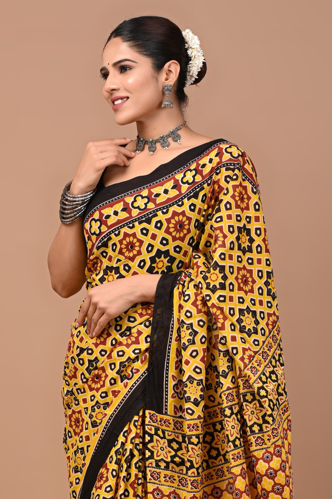 Jaipuri Printed Pure Cotton Mulmul Saree With Blouse