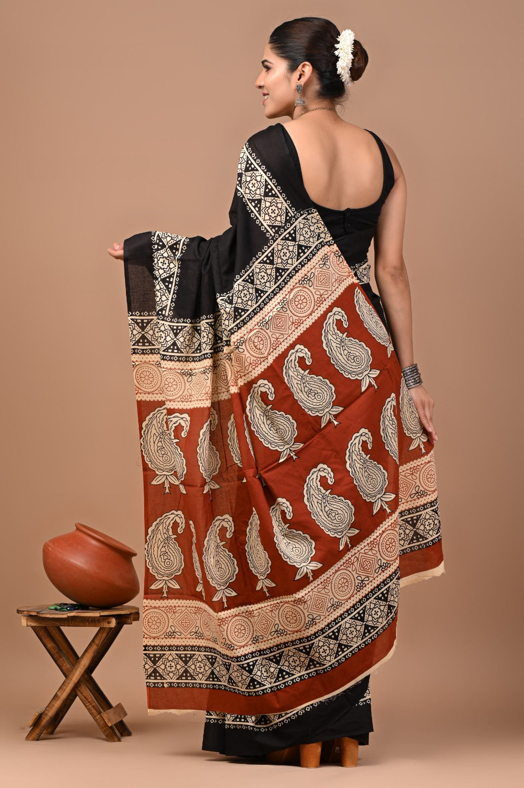 Jaipuri Printed Pure Cotton Mulmul Saree With Blouse