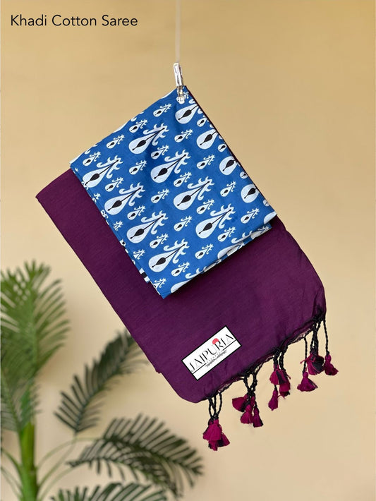 Jaipuria Handloom Cotton Saree With Printed Blouse