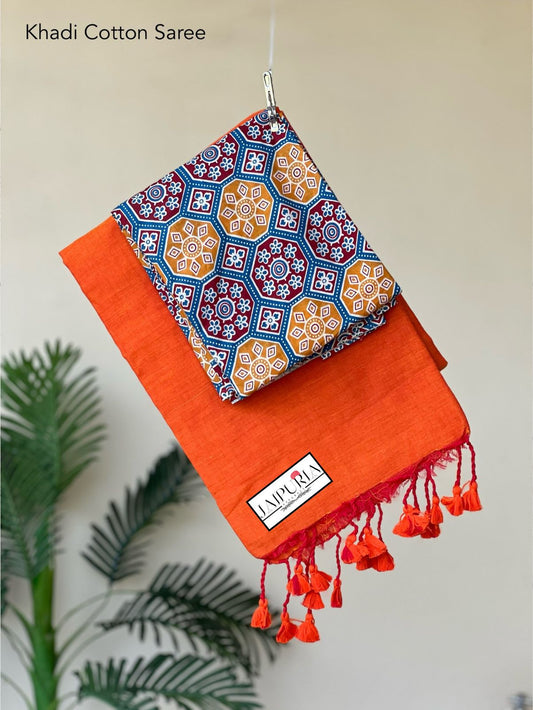 Jaipuria Handloom Cotton Saree With Printed Blouse