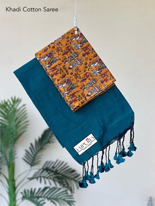 Jaipuria Handloom Cotton Saree With Printed Blouse