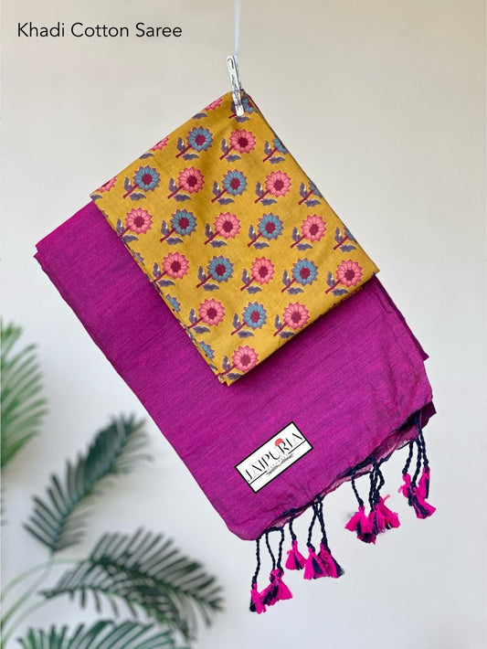 Jaipuria Handloom Cotton Saree With Printed Blouse