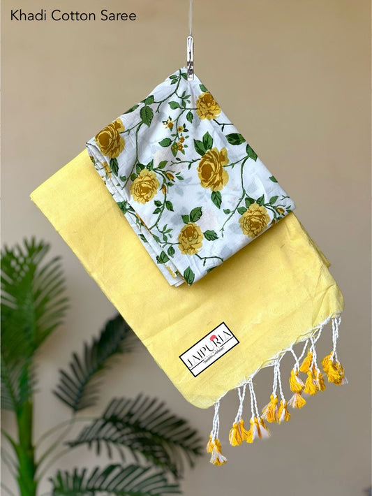 Jaipuria Handloom Cotton Saree With Printed Blouse