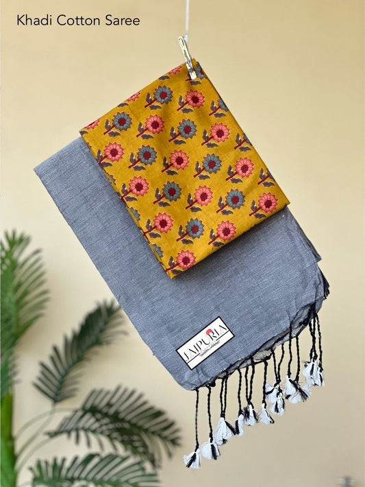 Jaipuria Handloom Cotton Saree With Printed Blouse