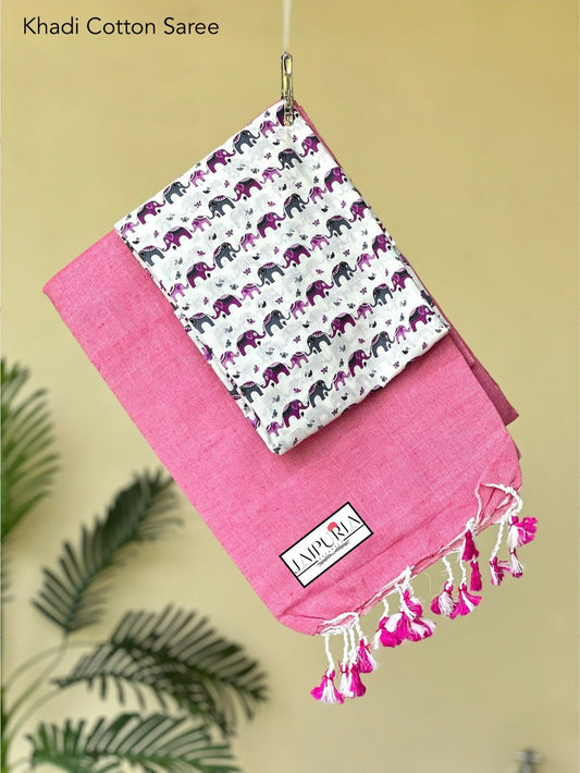 Jaipuria Handloom Cotton Saree With Printed Blouse