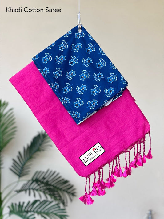 Jaipuria Handloom Cotton Saree With Printed Blouse