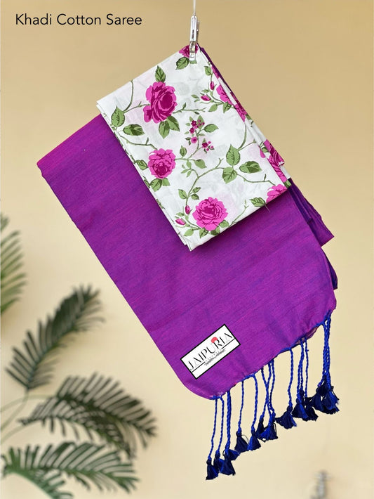 Jaipuria Handloom Cotton Saree With Printed Blouse
