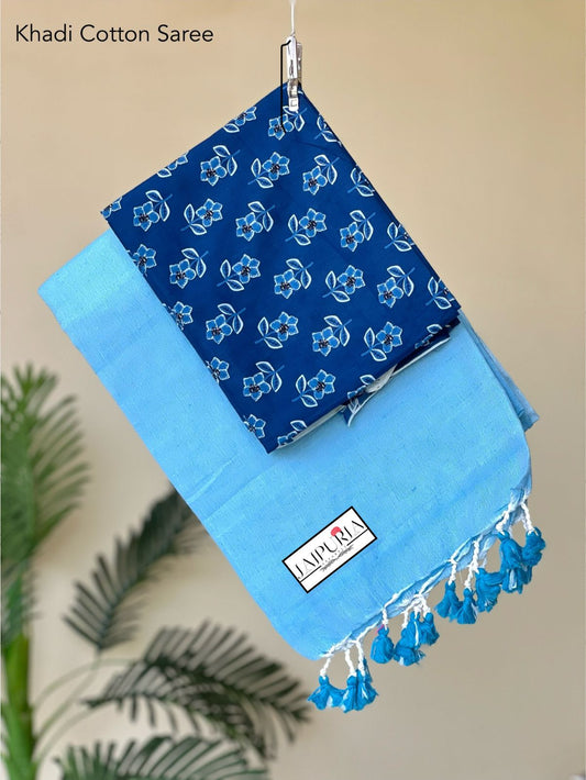 Jaipuria Handloom Cotton Saree With Printed Blouse