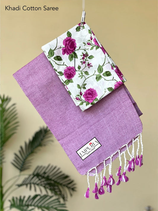 Jaipuria Handloom Cotton Saree With Printed Blouse