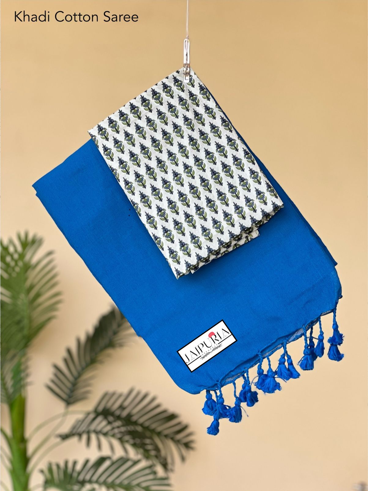 Jaipuria Handloom Khadi Cotton Saree With Printed Blouse