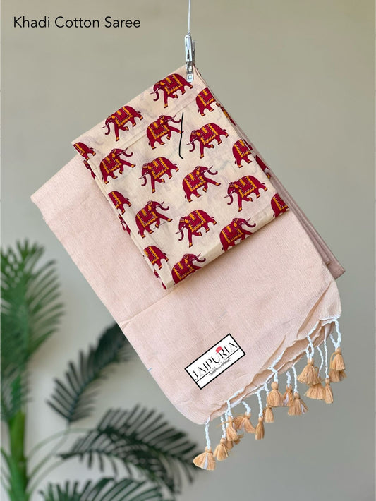Jaipuria Handloom Cotton Saree With Printed Blouse