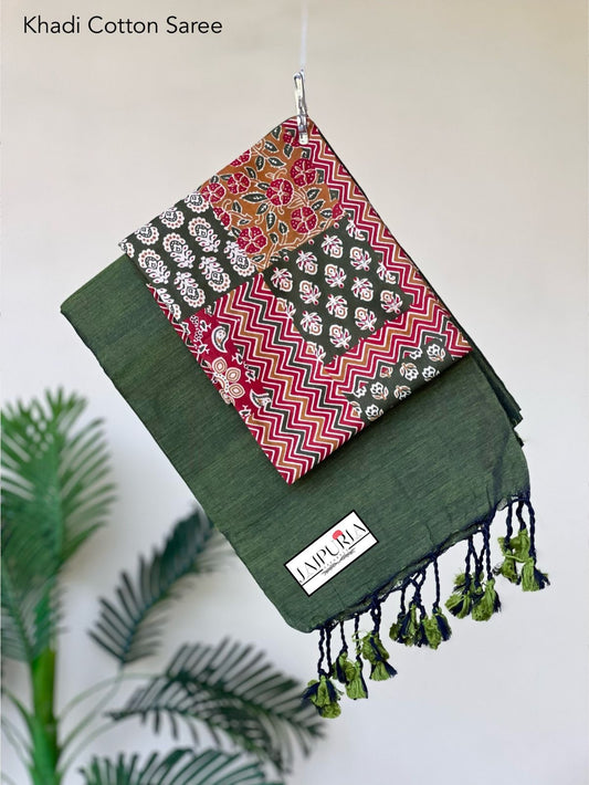 Jaipuria Handloom Cotton Saree With Printed Blouse
