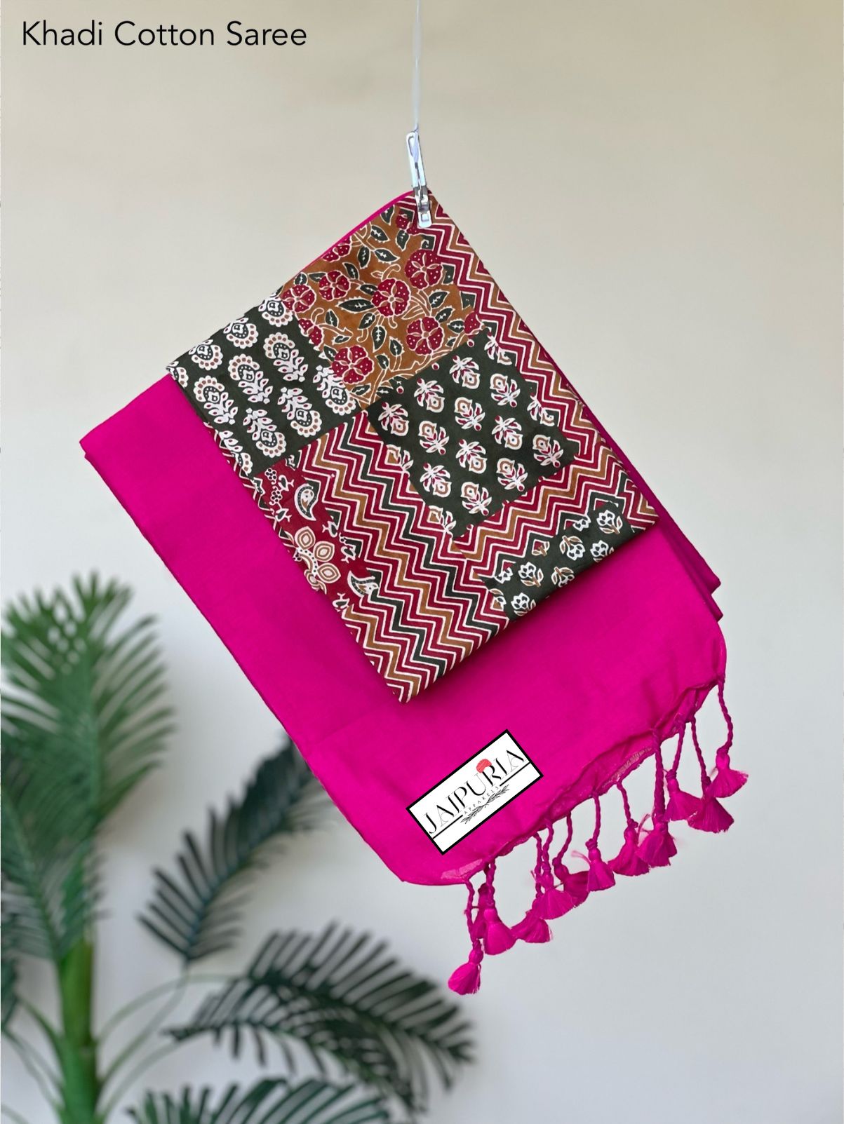 Jaipuria Handloom Khadi Cotton Saree With Printed Blouse