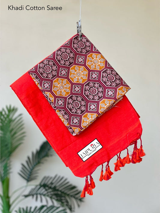 Jaipuria Handloom Cotton Saree With Printed Blouse