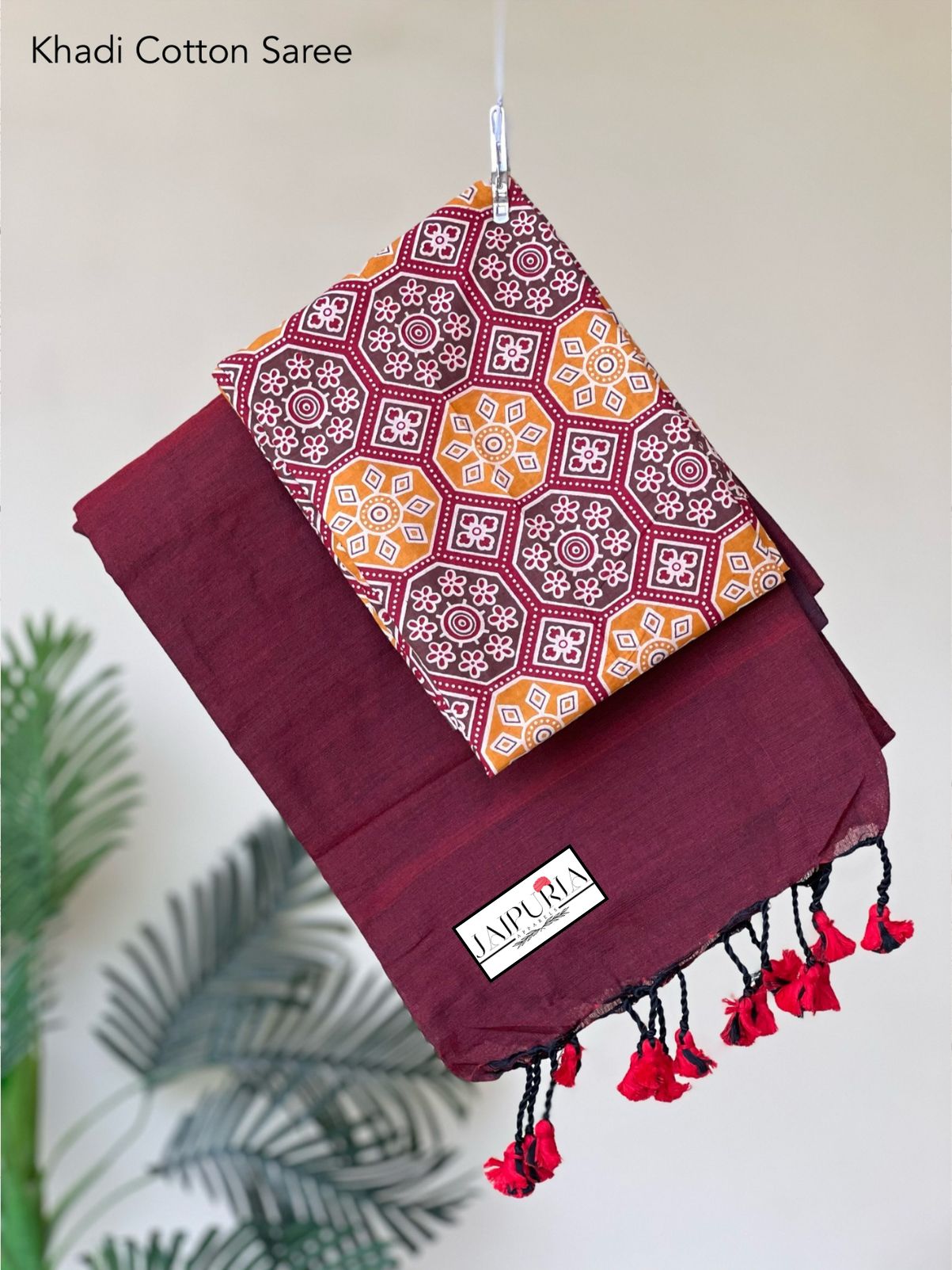 Jaipuria Handloom Cotton Saree With Printed Blouse
