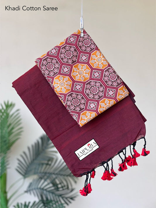 Jaipuria Handloom Cotton Saree With Printed Blouse