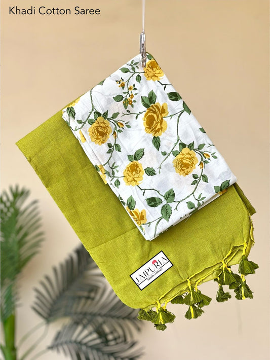 Jaipuria Handloom Cotton Saree With Printed Blouse