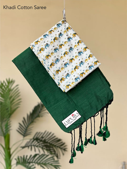 Jaipuria Handloom Cotton Saree With Printed Blouse