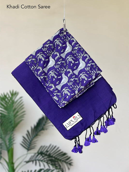 Jaipuria Handloom Cotton Saree With Printed Blouse