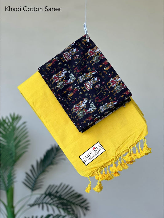 Jaipuria Handloom Cotton Saree With Printed Blouse
