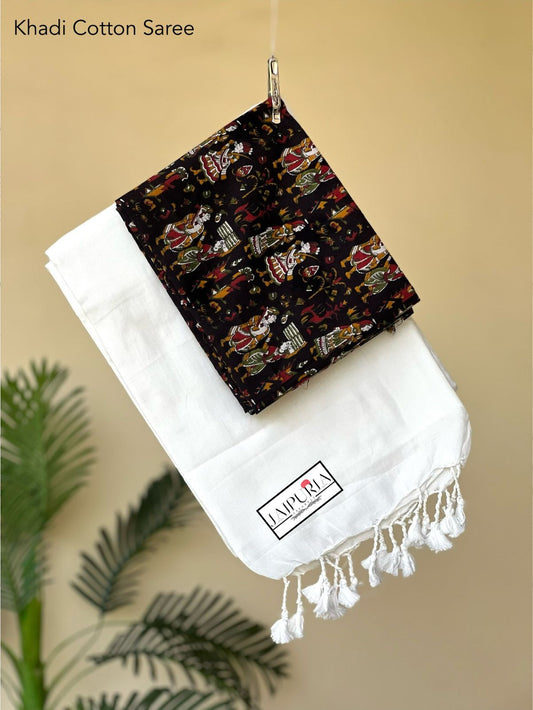 Jaipuria Handloom Cotton Saree With Printed Blouse