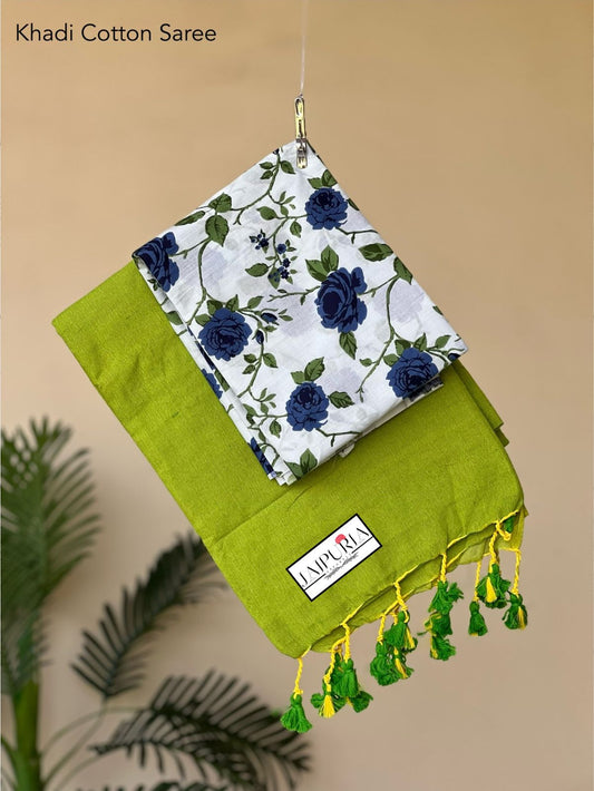 Jaipuria Handloom Cotton Saree With Printed Blouse