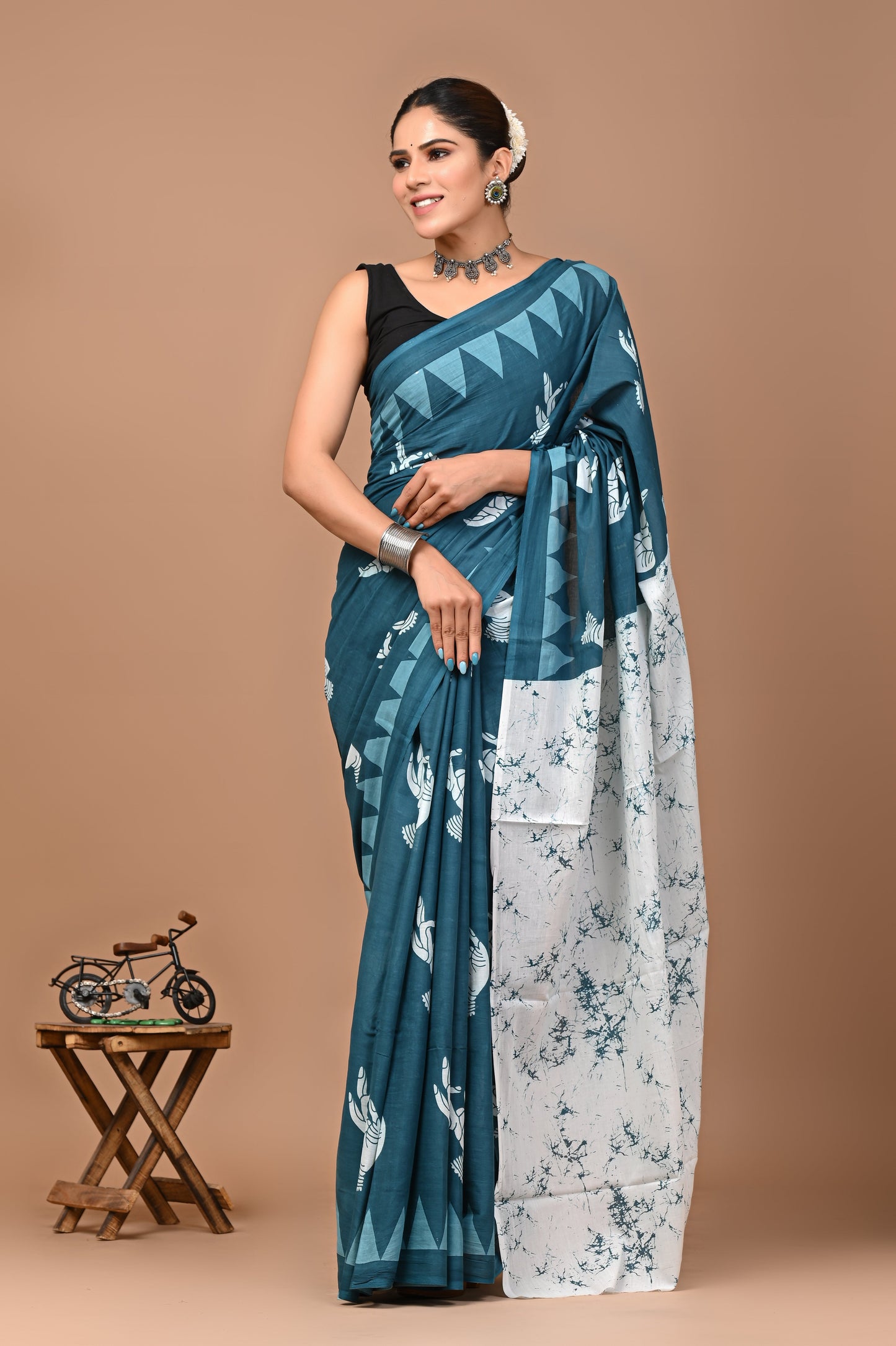 Printed Pure Cotton Mulmul Saree With Blouse