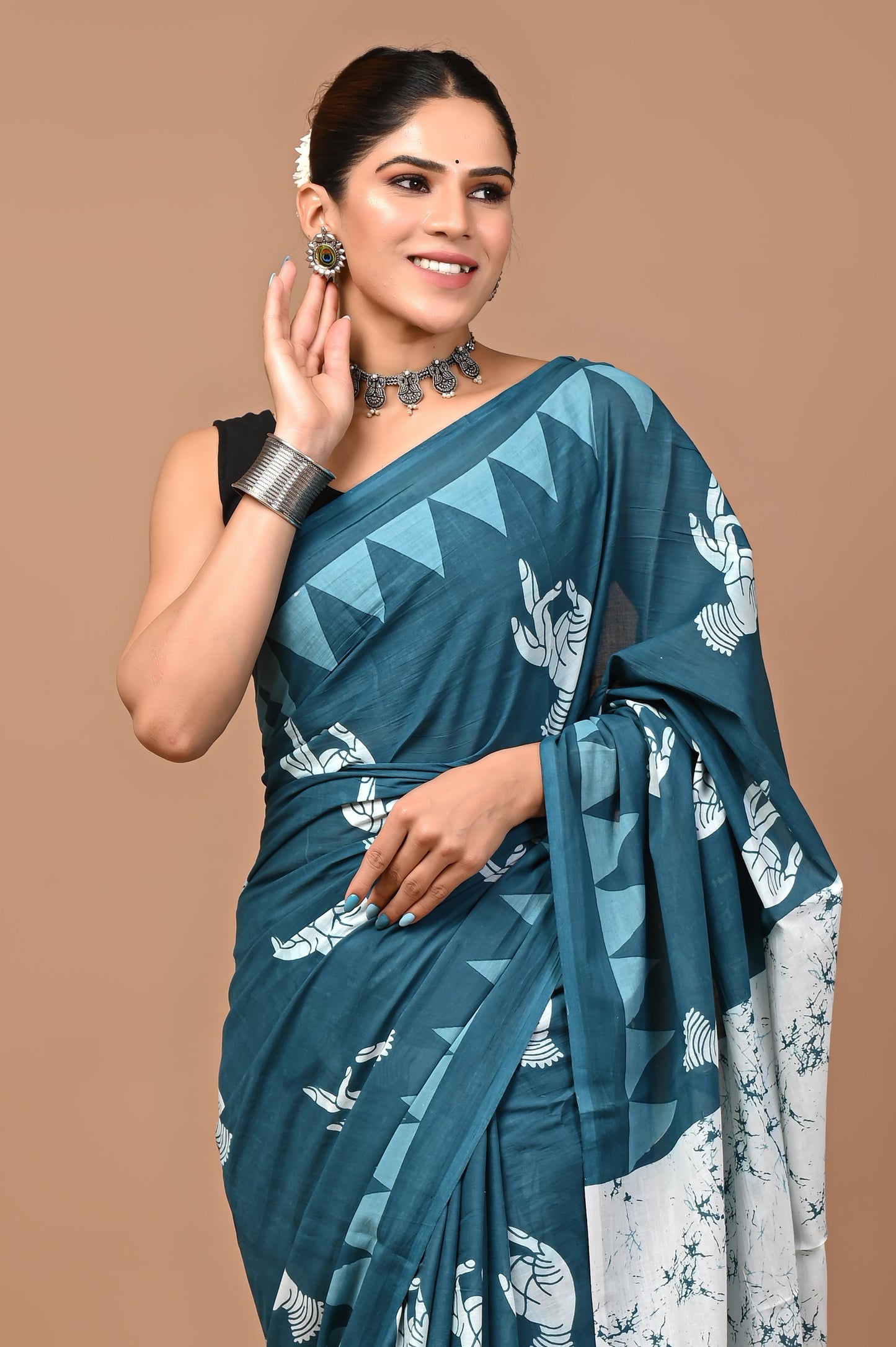 Printed Pure Cotton Mulmul Saree With Blouse