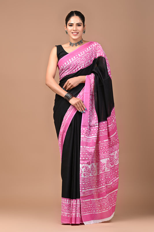 Exclusive Printed Pure Cotton Mulmul Saree With Blouse