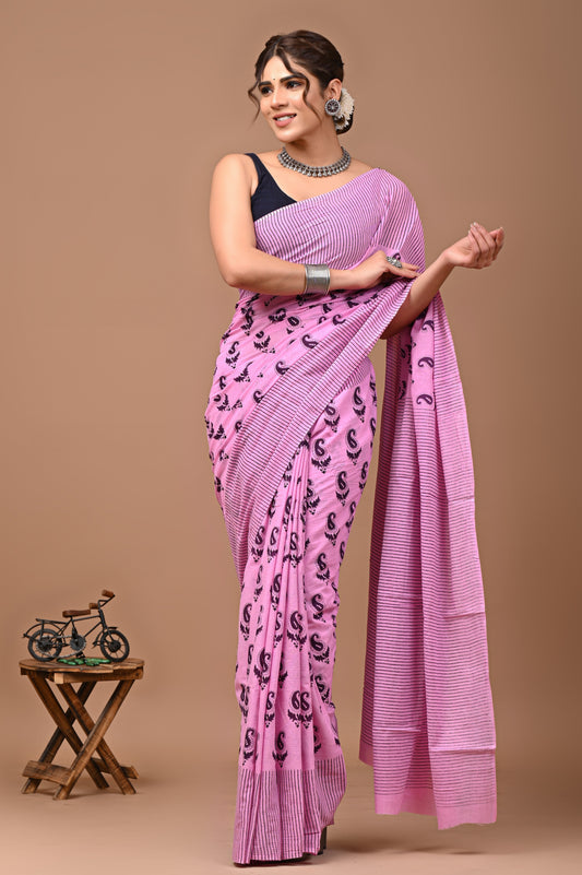 Printed Pure Cotton Mulmul Saree With Blouse