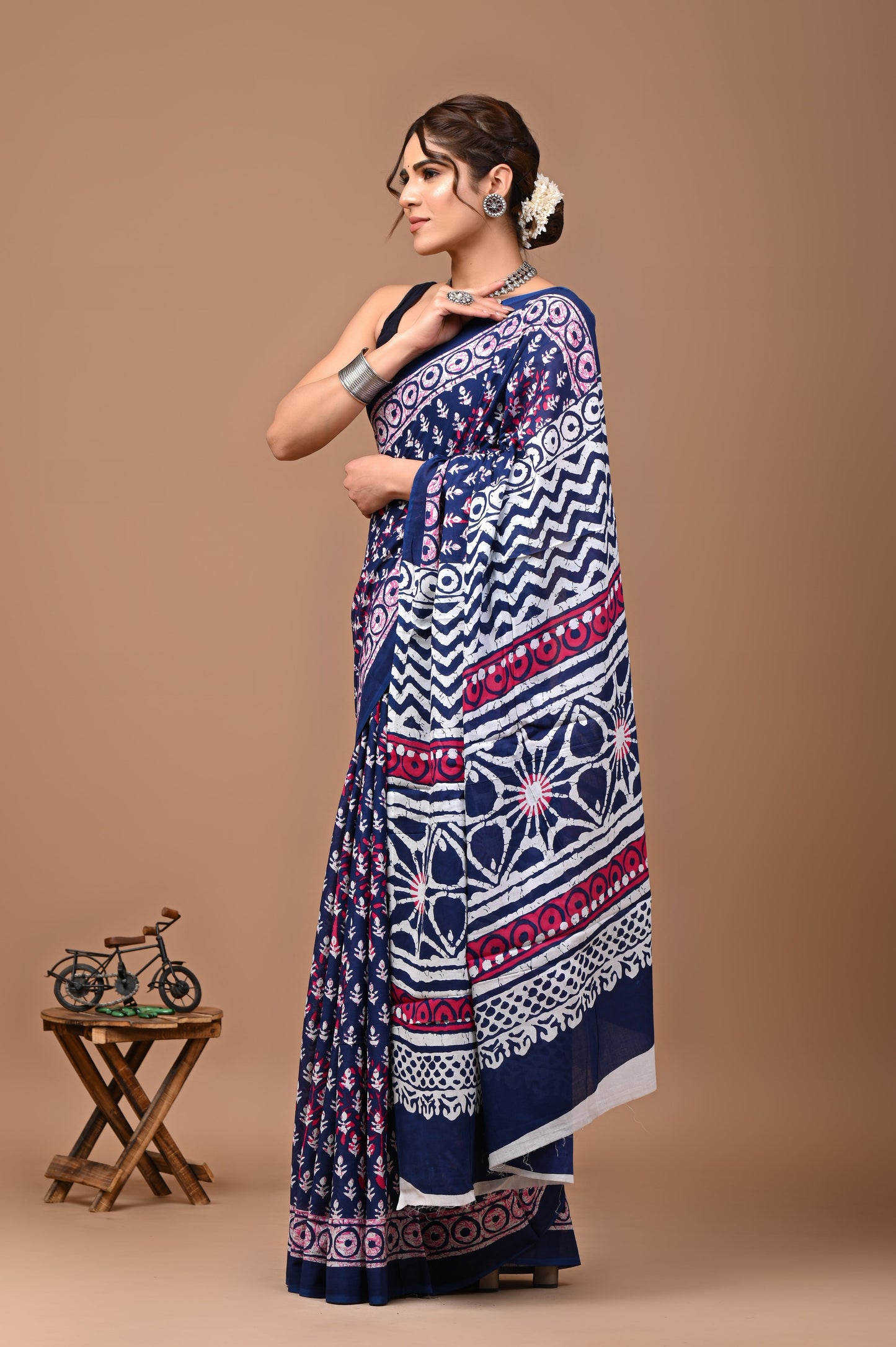 Printed Pure Cotton Mulmul Saree With Blouse